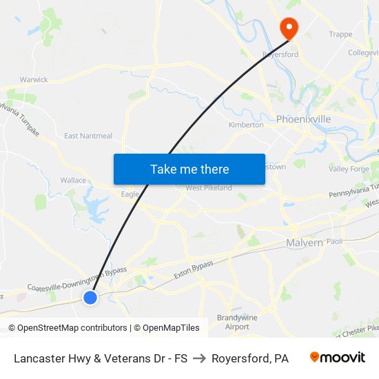 Lancaster Hwy & Veterans Dr - FS to Royersford, PA map