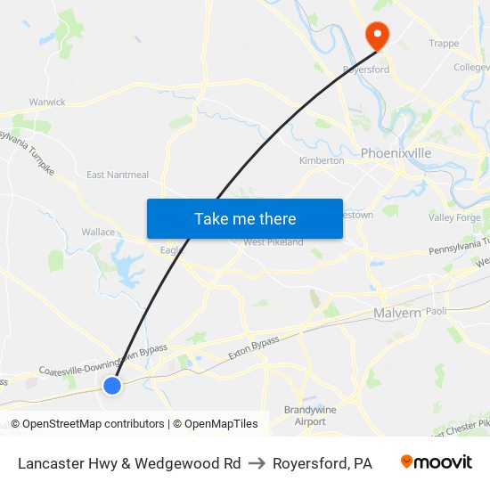 Lancaster Hwy & Wedgewood Rd to Royersford, PA map