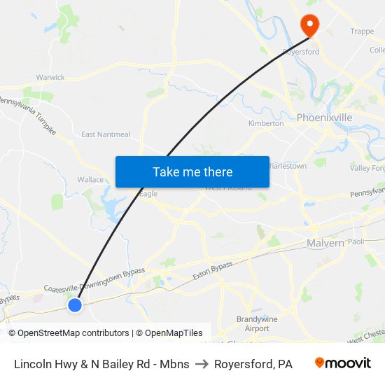 Lincoln Hwy & N Bailey Rd - Mbns to Royersford, PA map