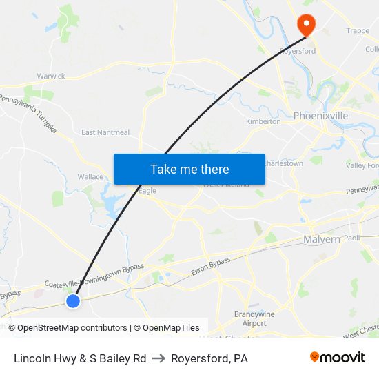 Lincoln Hwy & S Bailey Rd to Royersford, PA map