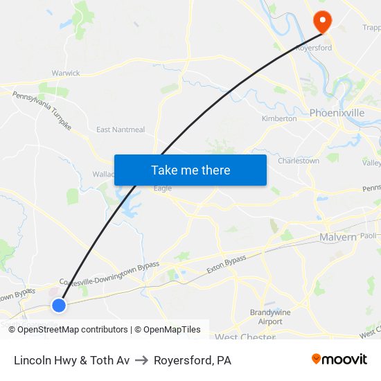 Lincoln Hwy & Toth Av to Royersford, PA map