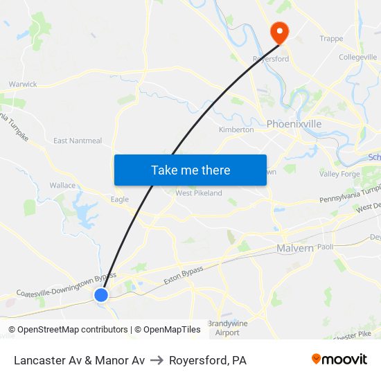 Lancaster Av & Manor Av to Royersford, PA map