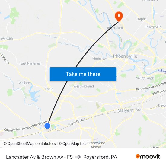 Lancaster Av & Brown Av - FS to Royersford, PA map