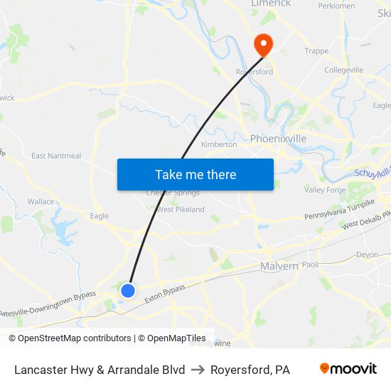 Lancaster Hwy & Arrandale Blvd to Royersford, PA map