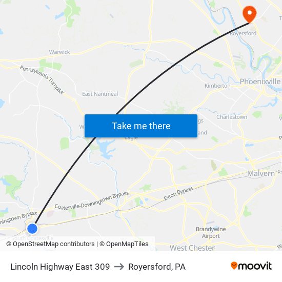 Lincoln Highway East 309 to Royersford, PA map