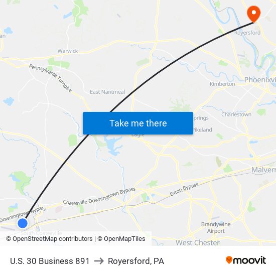 U.S. 30 Business 891 to Royersford, PA map
