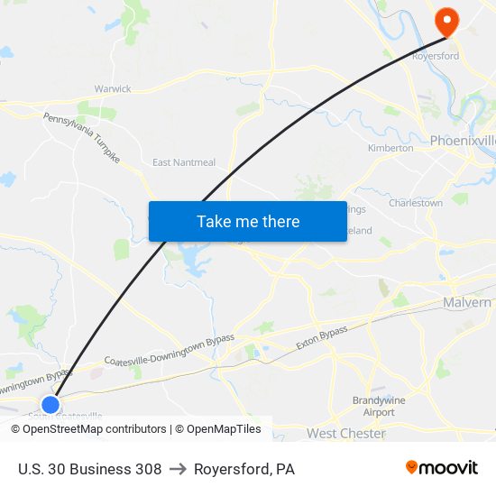 U.S. 30 Business 308 to Royersford, PA map