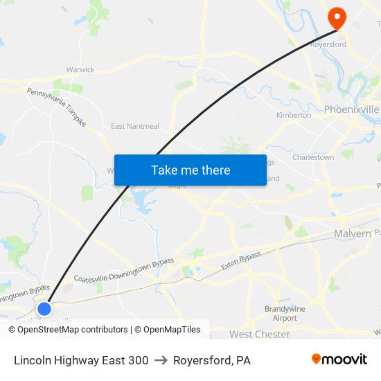 Lincoln Highway East 300 to Royersford, PA map