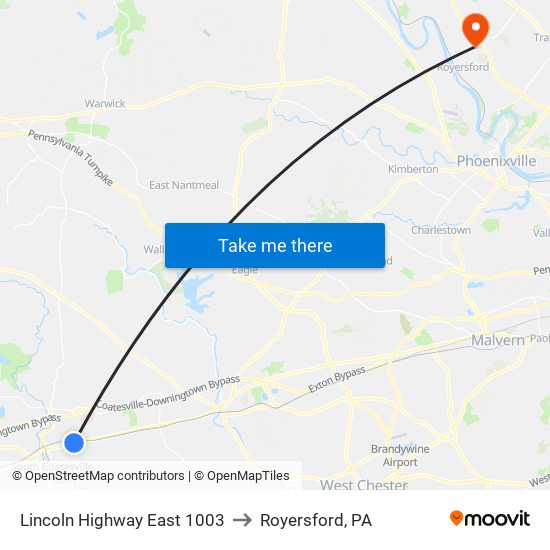 Lincoln Highway East 1003 to Royersford, PA map