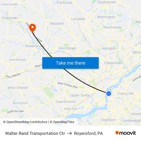 Walter Rand Transportation Ctr to Royersford, PA map