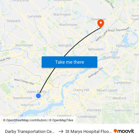 Darby Transportation Center to St Marys Hospital Floor 1 map