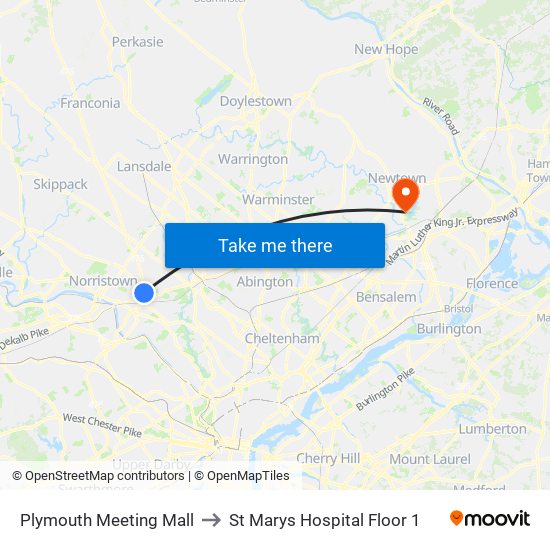 Plymouth Meeting Mall to St Marys Hospital Floor 1 map