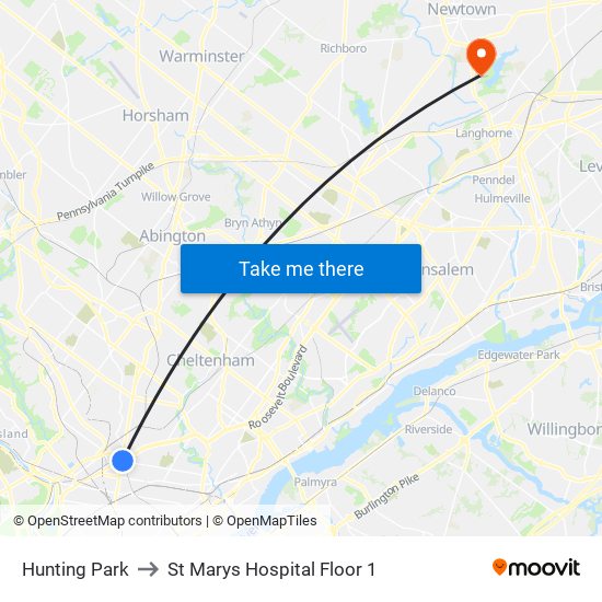 Hunting Park to St Marys Hospital Floor 1 map