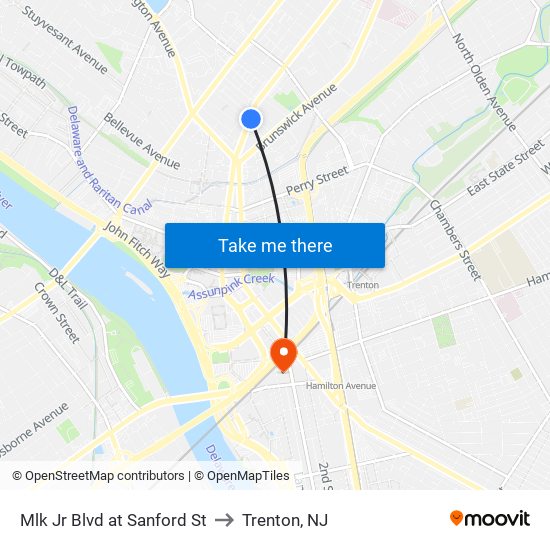 Mlk Jr Blvd at Sanford St to Trenton, NJ map