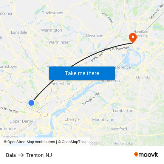 Bala to Trenton, NJ map