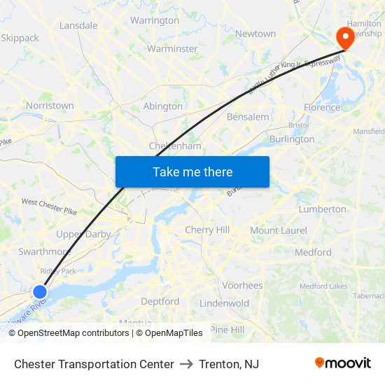 Chester Transportation Center to Trenton, NJ map