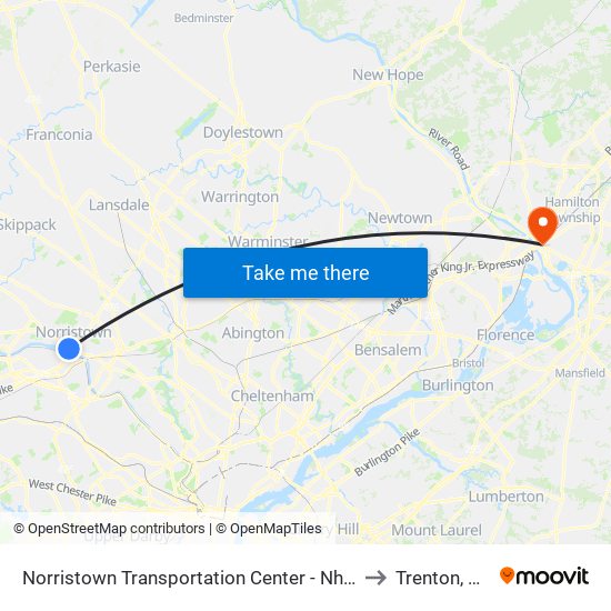 Norristown Transportation Center - Nhsl to Trenton, NJ map