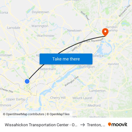 Wissahickon Transportation Center - Onsite to Trenton, NJ map