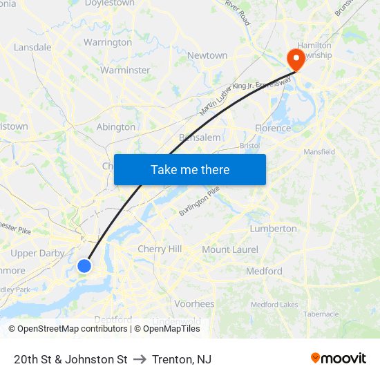 20th St & Johnston St to Trenton, NJ map