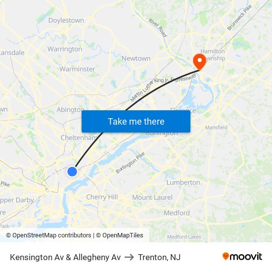Kensington Av & Allegheny Av to Trenton, NJ map