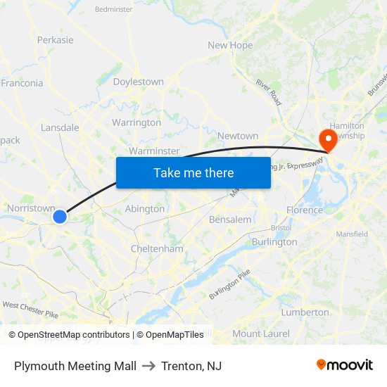 Plymouth Meeting Mall to Trenton, NJ map