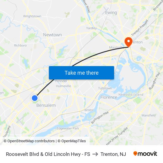 Roosevelt Blvd & Old Lincoln Hwy - FS to Trenton, NJ map