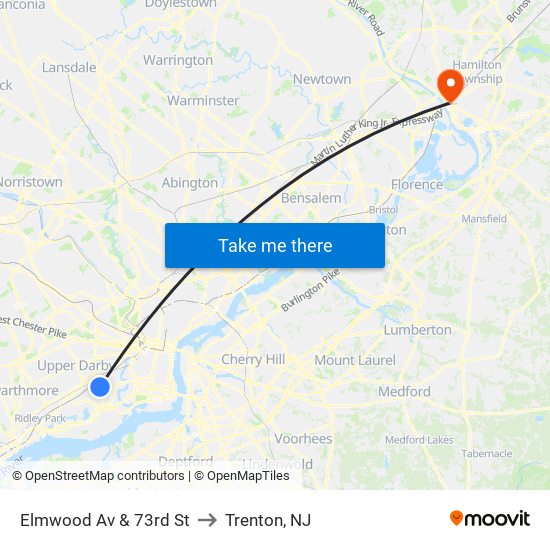 Elmwood Av & 73rd St to Trenton, NJ map
