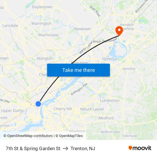 7th St & Spring Garden St to Trenton, NJ map