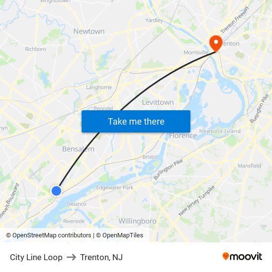 City Line Loop to Trenton, NJ map