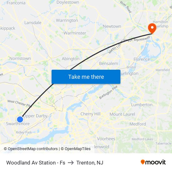 Woodland Av Station - Fs to Trenton, NJ map