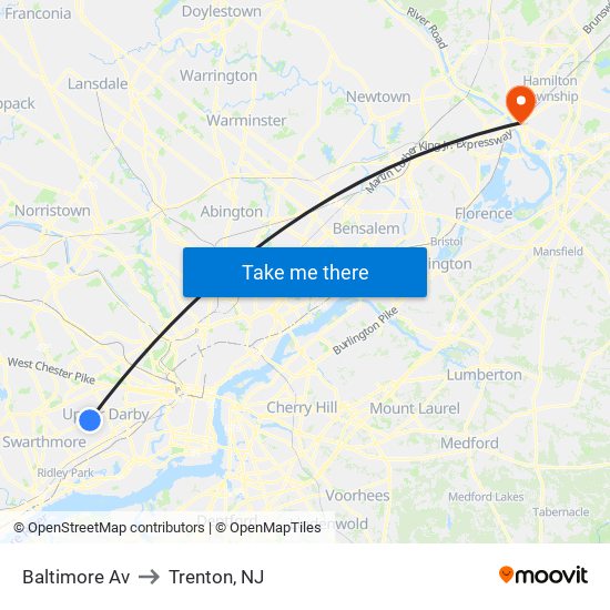 Baltimore Av to Trenton, NJ map