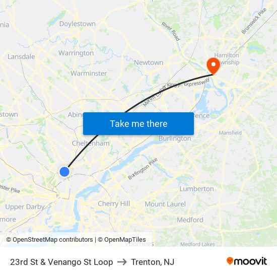 23rd St & Venango St Loop to Trenton, NJ map