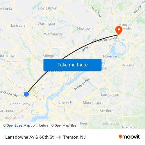 Lansdowne Av & 60th St to Trenton, NJ map