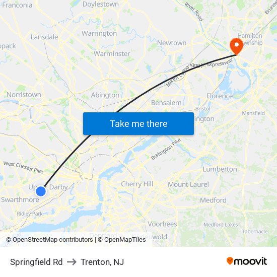 Springfield Rd to Trenton, NJ map