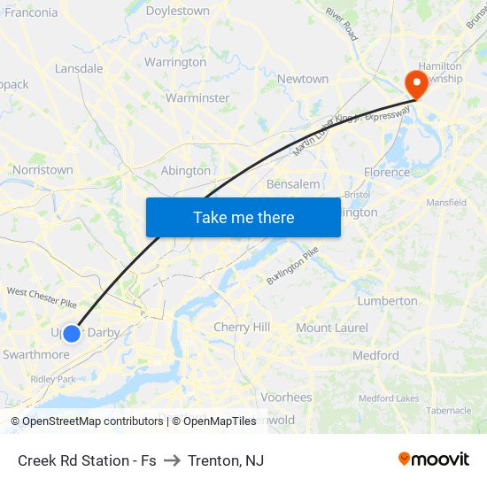 Creek Rd Station - Fs to Trenton, NJ map