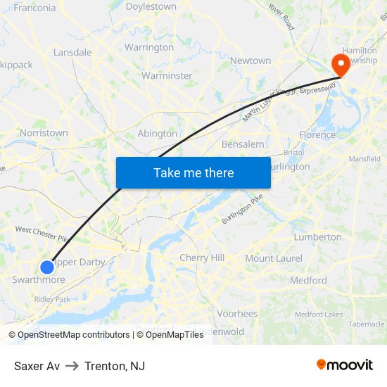 Saxer Av to Trenton, NJ map