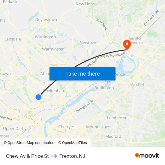 Chew Av & Price St to Trenton, NJ map