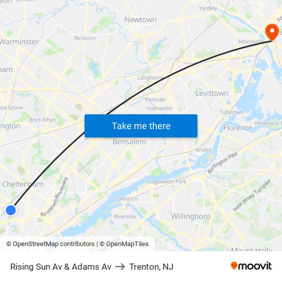 Rising Sun Av & Adams Av to Trenton, NJ map