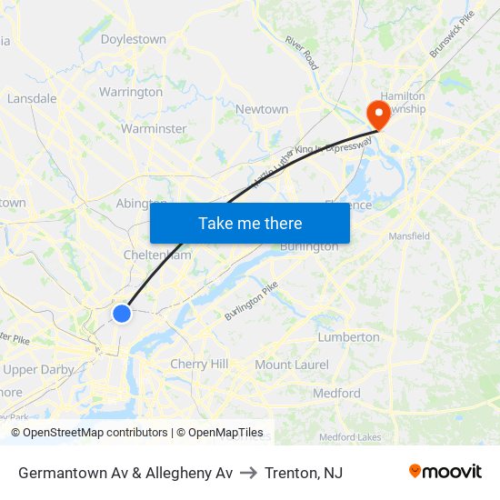 Germantown Av & Allegheny Av to Trenton, NJ map