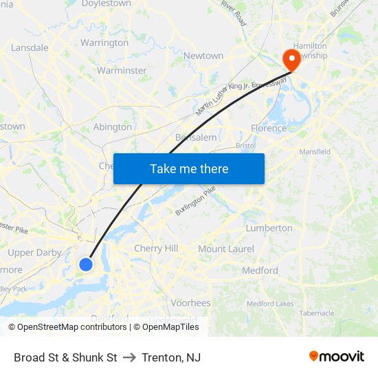 Broad St & Shunk St to Trenton, NJ map