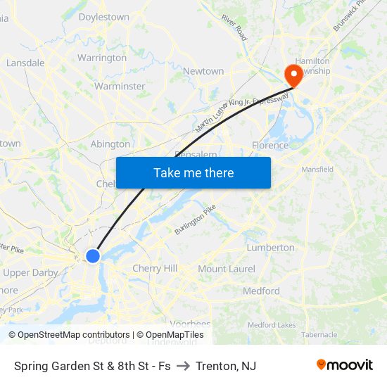 Spring Garden St & 8th St - Fs to Trenton, NJ map
