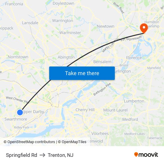 Springfield Rd to Trenton, NJ map