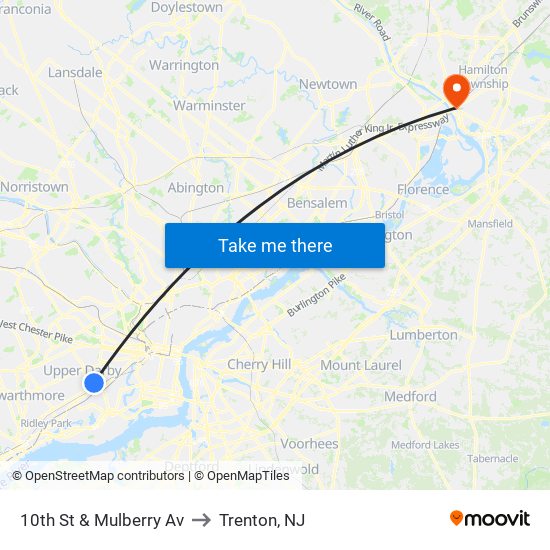 10th St & Mulberry Av to Trenton, NJ map