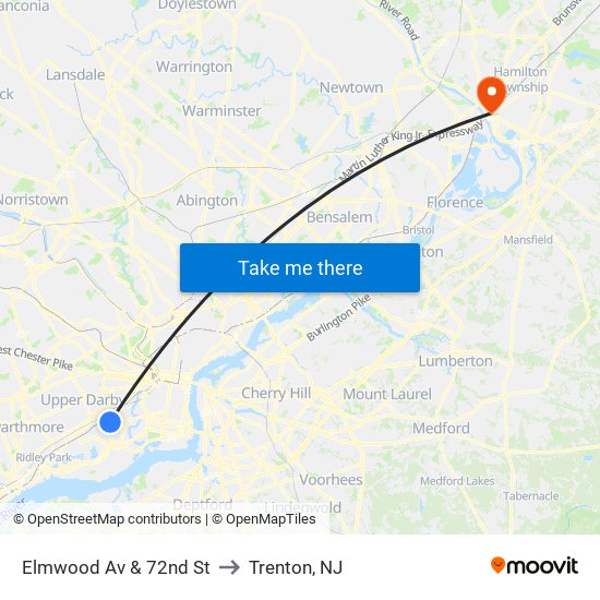 Elmwood Av & 72nd St to Trenton, NJ map