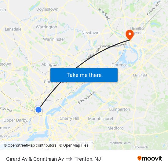 Girard Av & Corinthian Av to Trenton, NJ map