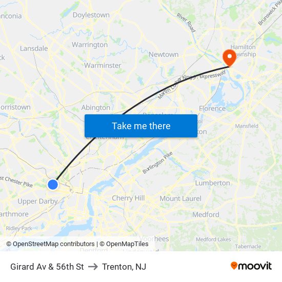 Girard Av & 56th St to Trenton, NJ map