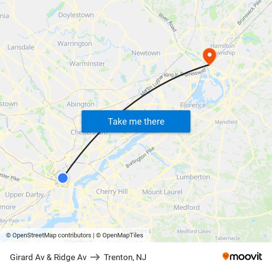 Girard Av & Ridge Av to Trenton, NJ map