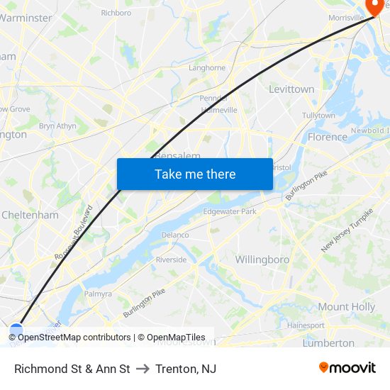 Richmond St & Ann St to Trenton, NJ map