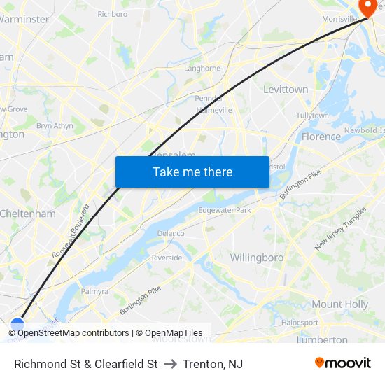 Richmond St & Clearfield St to Trenton, NJ map