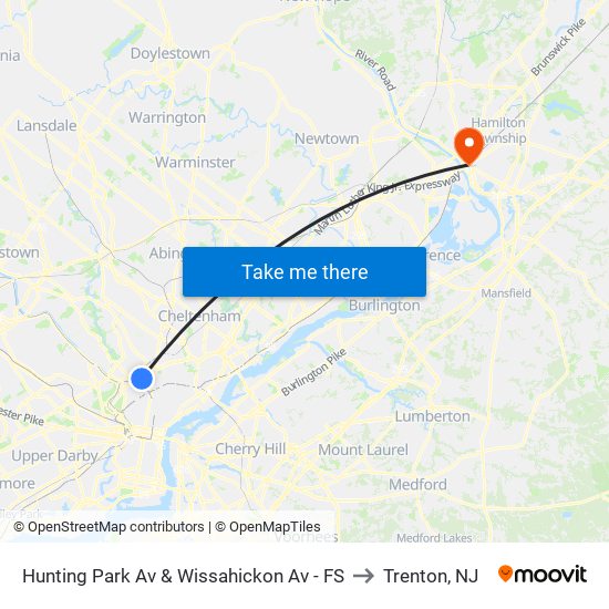 Hunting Park Av & Wissahickon Av - FS to Trenton, NJ map